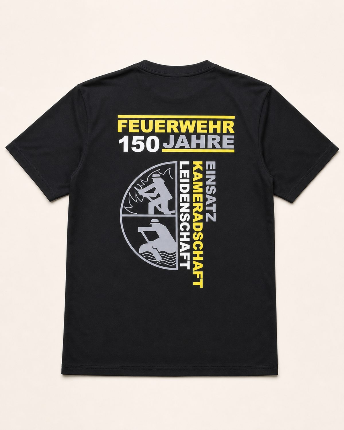 Schwarzes Jubiläums-Shirt 150 Jahre Feuerwehr mit Rückendruck