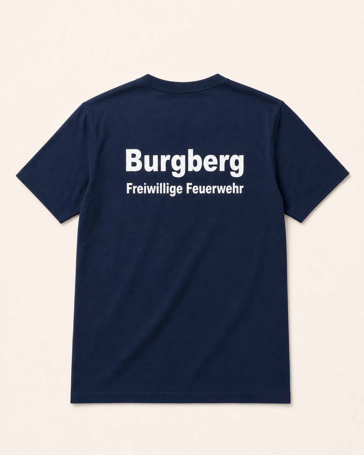 Dunkelblaues Shirt der Freiwilligen Feuerwehr Burgberg mit Rückendruck
